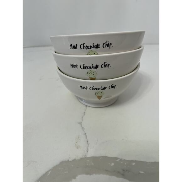 Rae Dunn Magenta "Mint Chocolate Chip" 5.5 " Ceramic Ice Cream Bowls-Set of 3 - Picture 2 of 5